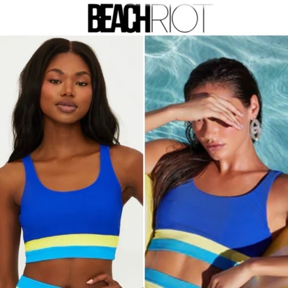 Beach Riot Mackenzie Top Riviera Colorblock Vibrant Blue Yellow Swim Top S NWT